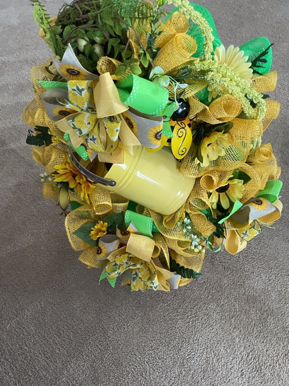 Yellow & Green Sunflower Spring Wreath with Lemon Pail